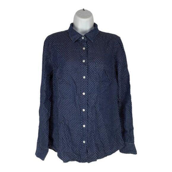 J.Crew Womens Boy Polka Dot Button-Up Shirt Blue Long Sleeve 100% Cotton Size 6 - Picture 1 of 7